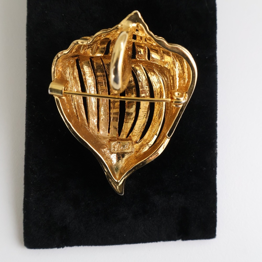 Best Vintage Gold Tone Seashell Brooch Pendant Conch Shell Nautical Jewelry 2" - Picture 4 of 5